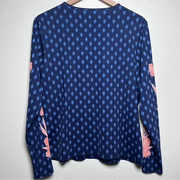 Land's End Women Rash Guard Top Blue Nylon Resort Vacation Floral Ikat Summer - Picture 7 of 9